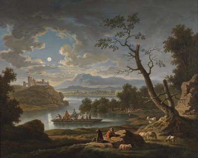 A River Landscape in Moonlight by Friedrich Wilhelm Hirt